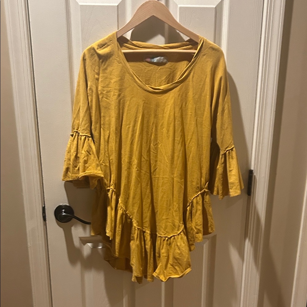 Mustard Ruffle Hem Long Sleeve Top